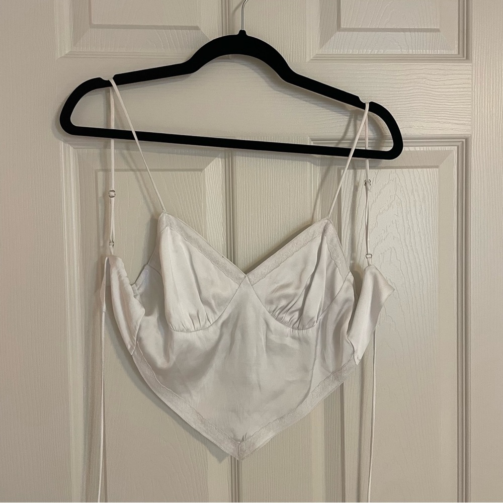 White Silk Cropped Tie Top
